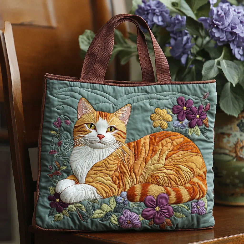 Animal Print Quilted Tote Bag with Red Cat design