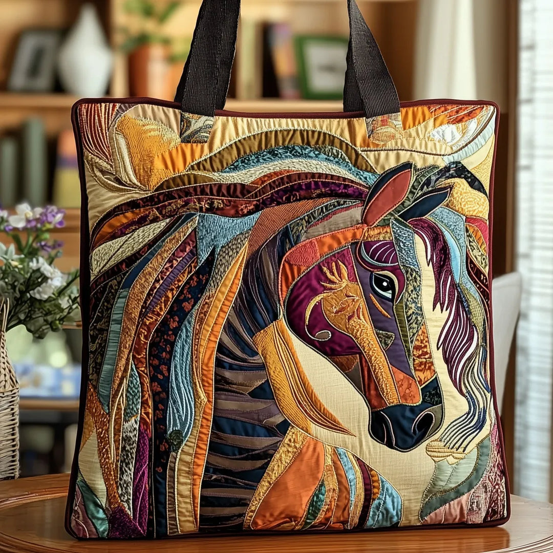 Animal Print Quilted Tote Bag with Colourful Mosaic Horse design