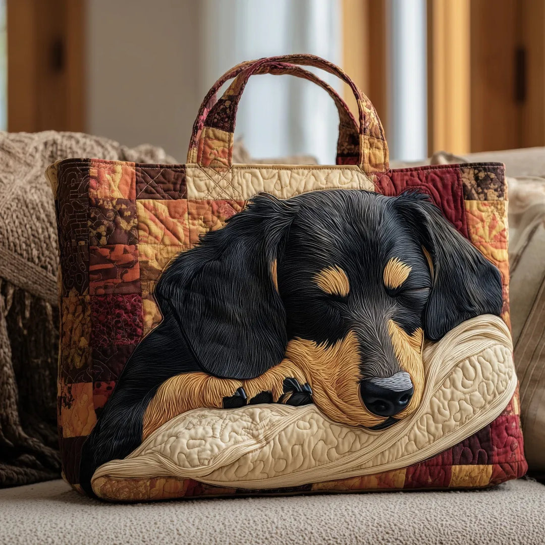 Animal Print Quilted Tote Bag with Dachshund design