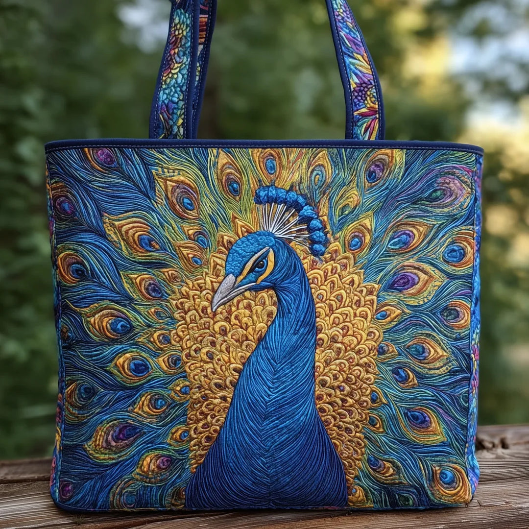 Quilted Everyday Shoulder Bag with Peacock design