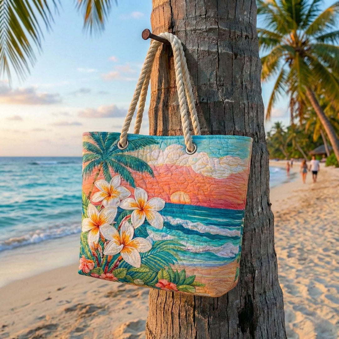 Tropical Spirit quilted beach bag in large summer tote style