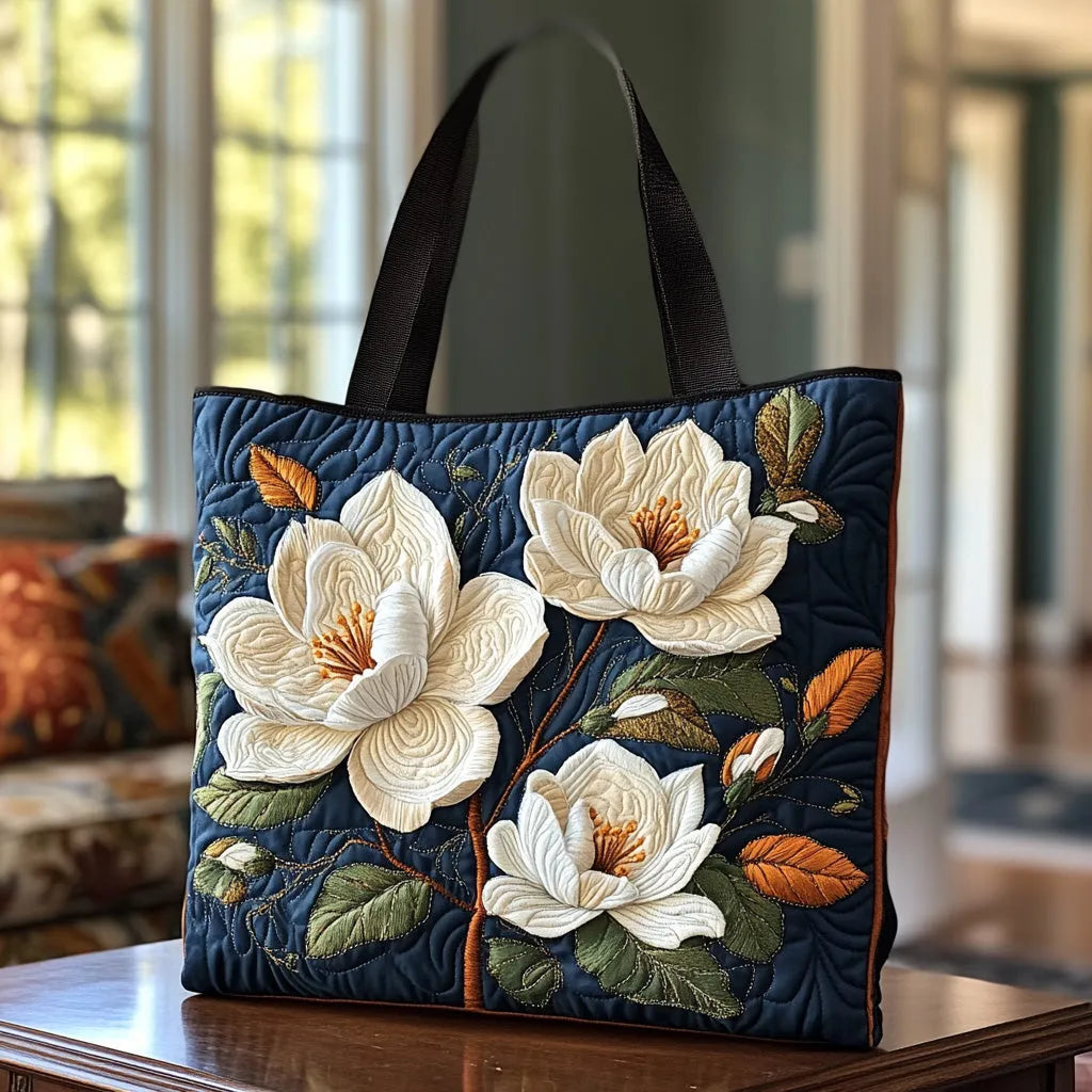 Animal Print Quilted Tote Bag with Delicate Magnolia design