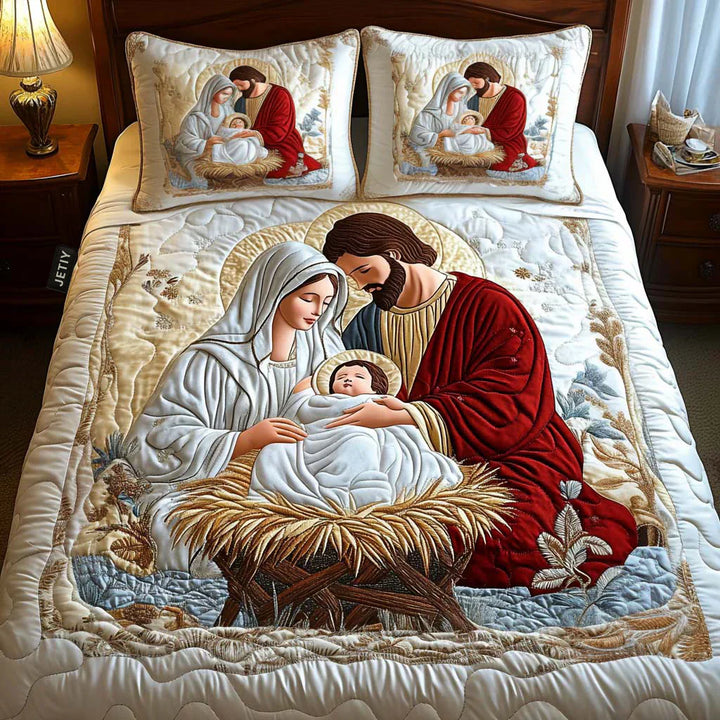 Quilted Bed Cover 3 Pieces - Santa Claus Magic