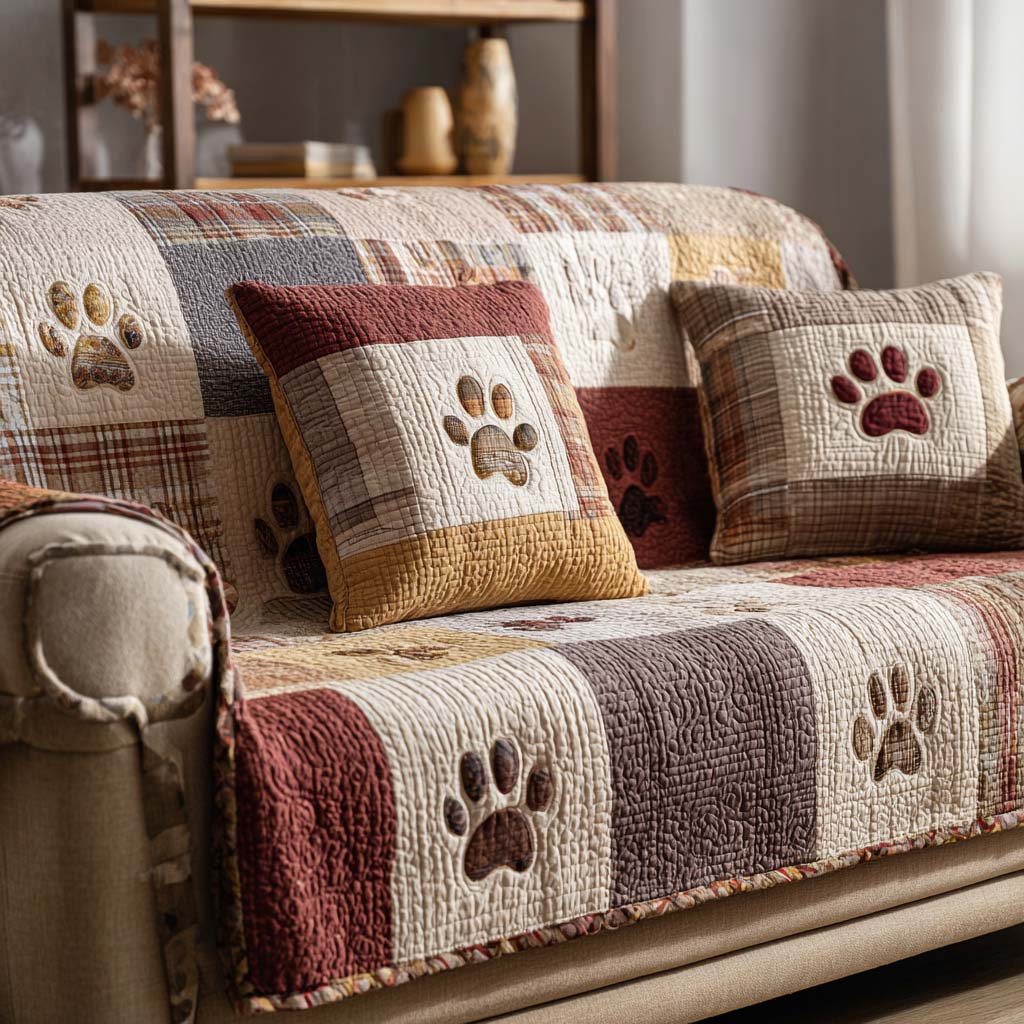 Quilted Sofa Cover with Paw Prints NCU0VT338