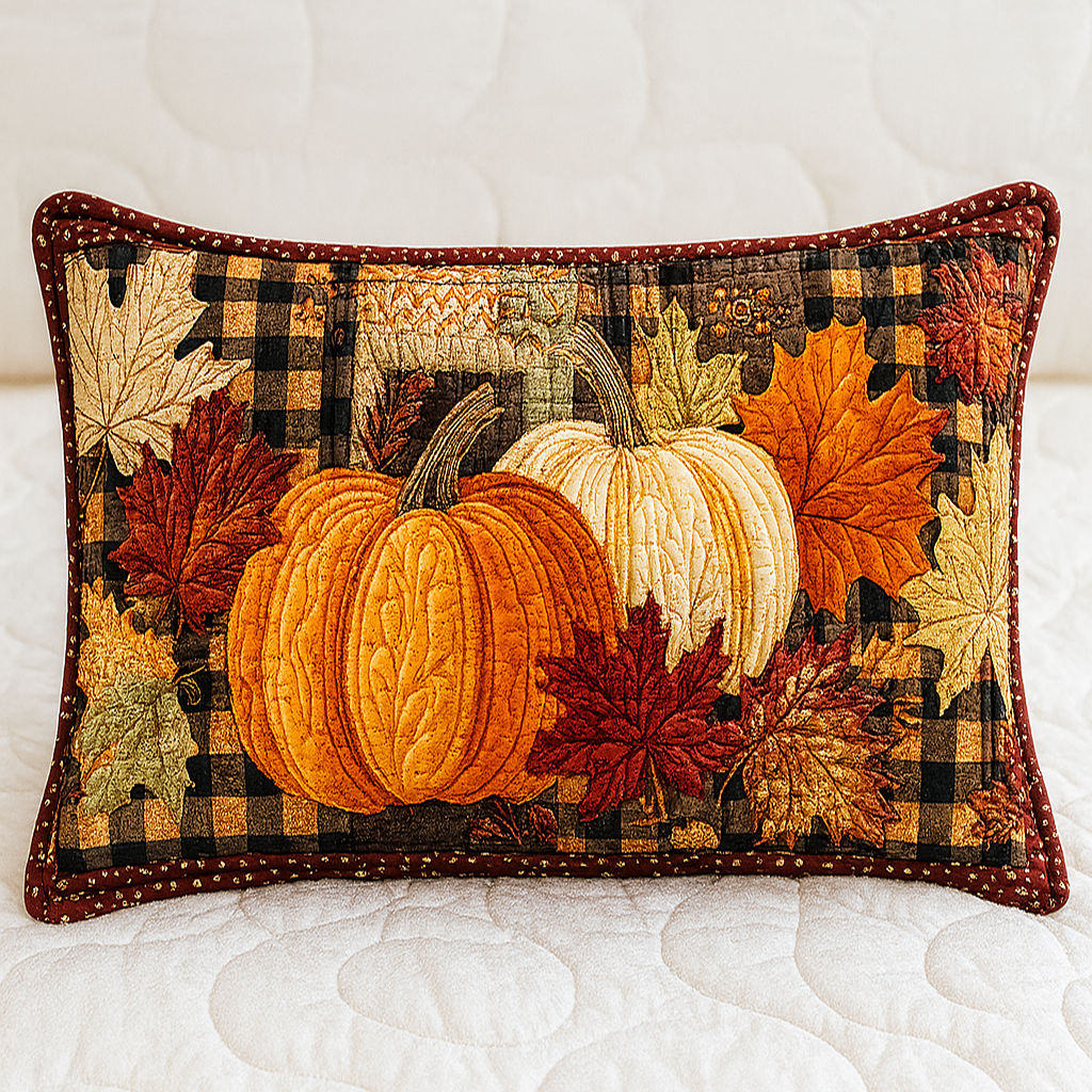 Quilted pillow cover with amber maple leaves NCU0NT8866