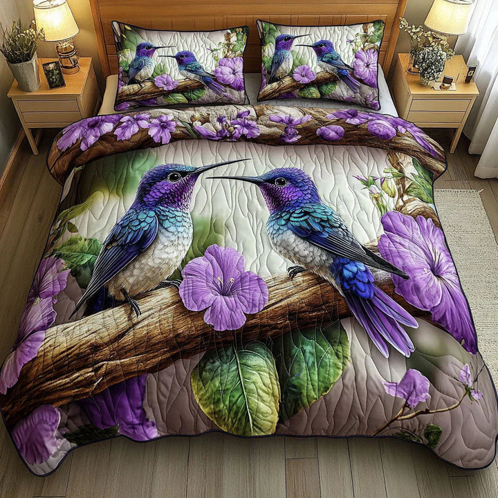 Quilted Bed Cover 3 Pieces - Bird Sanctuary