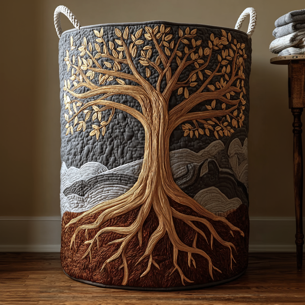 Quilted laundry basket with natural landscape NCU0DDK1028