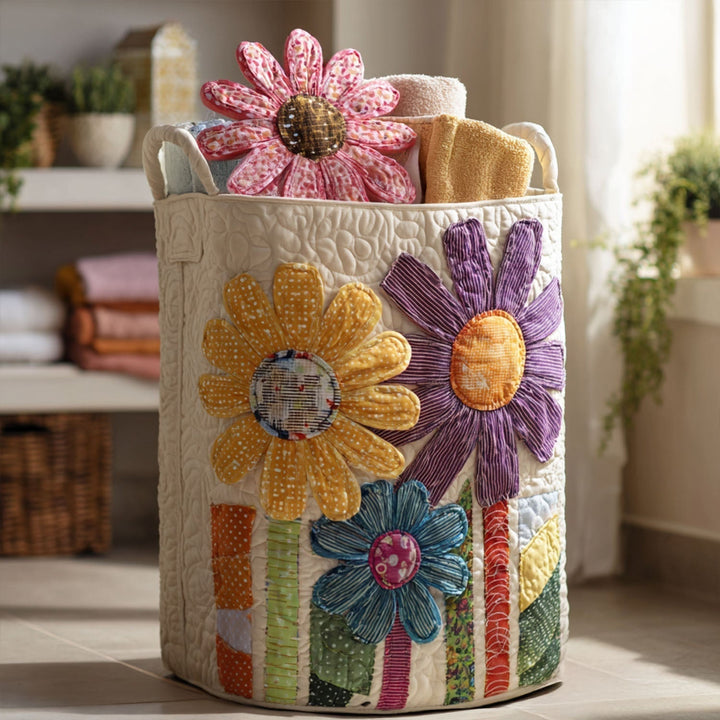 Quilted laundry basket with vintage flowers NCU0PTT832