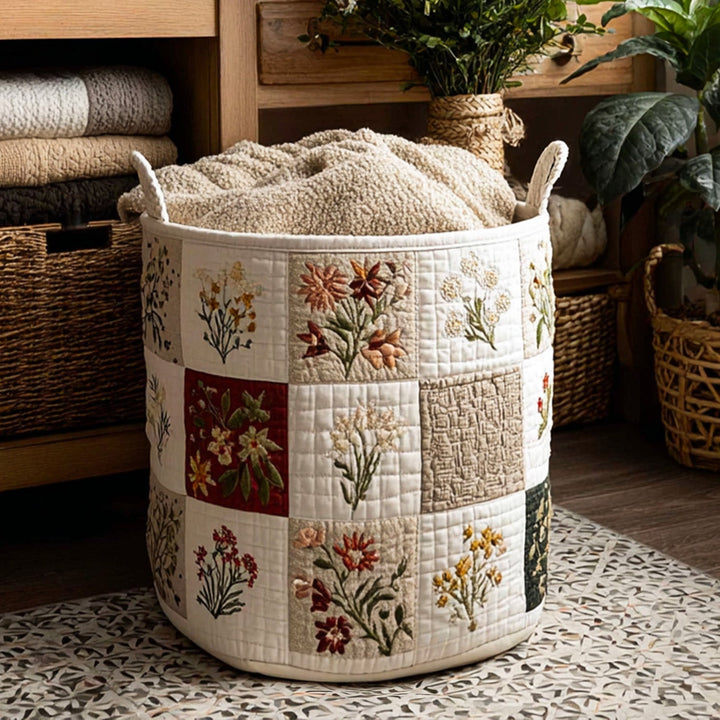Quilted laundry basket with floral pattern NCU0PTT737