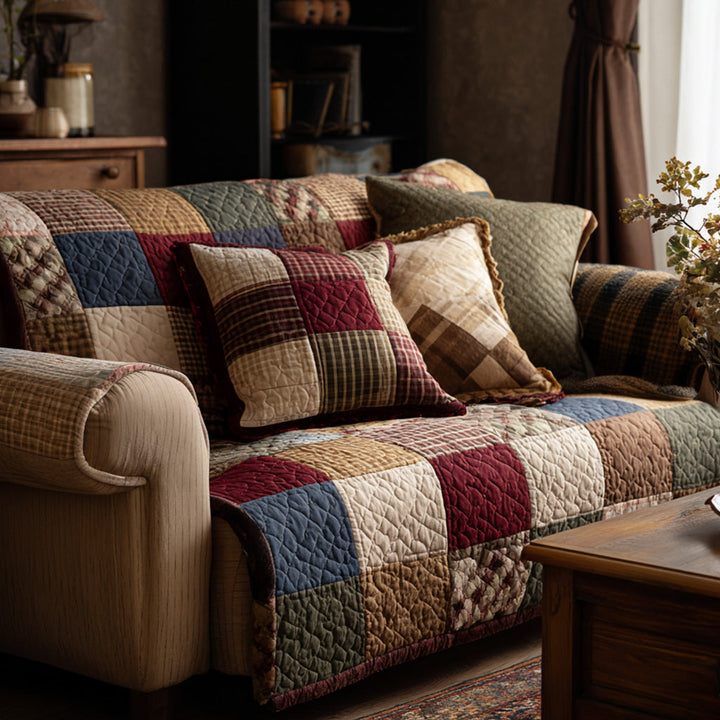 Quilted Patchwork Rustic Sofa Cover NCU0VT365