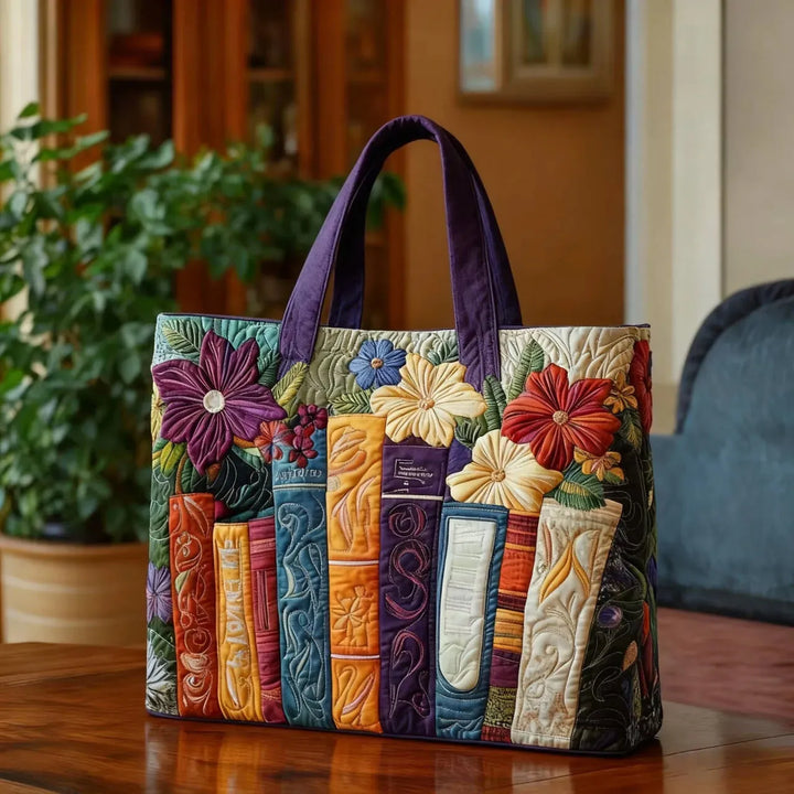 Quilted Everyday Shoulder Bag with Book Lovers design
