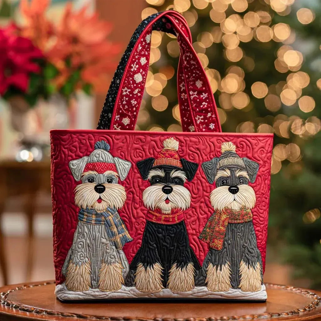 Quilted Everyday Shoulder Bag with Three Schnauzers design