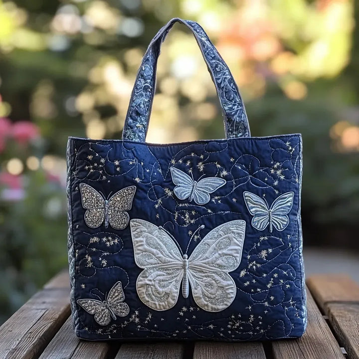 Floral Quilted Shoulder Bag with Silver Butterfly design