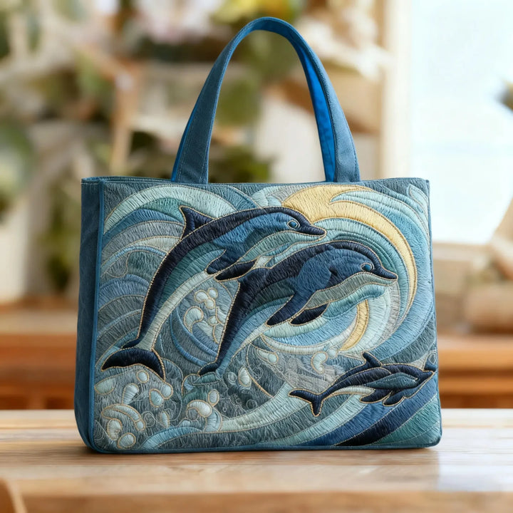 Coastal Quilted Shoulder Bag with Ocean Dolphin design