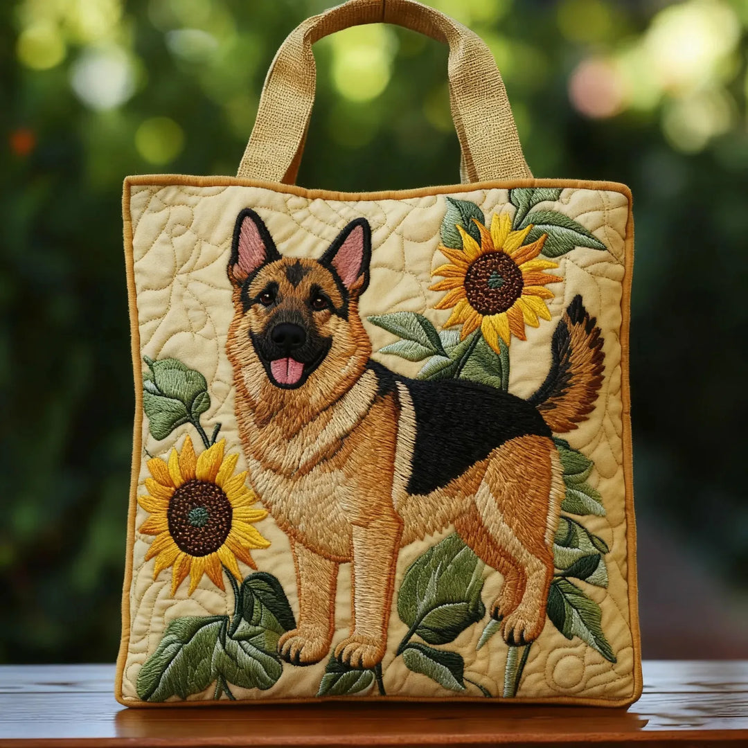 Floral Quilted Shoulder Bag with Floral German Shepherd design