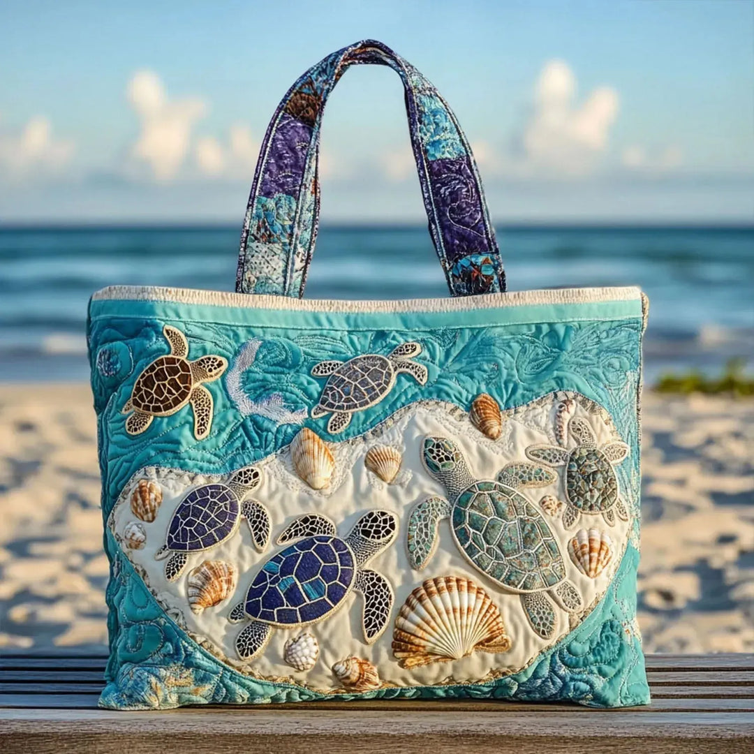 Coastal Quilted Shoulder Bag with Turtles design