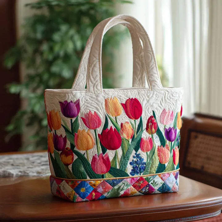 Floral Quilted Shoulder Bag with Tulip Garden design