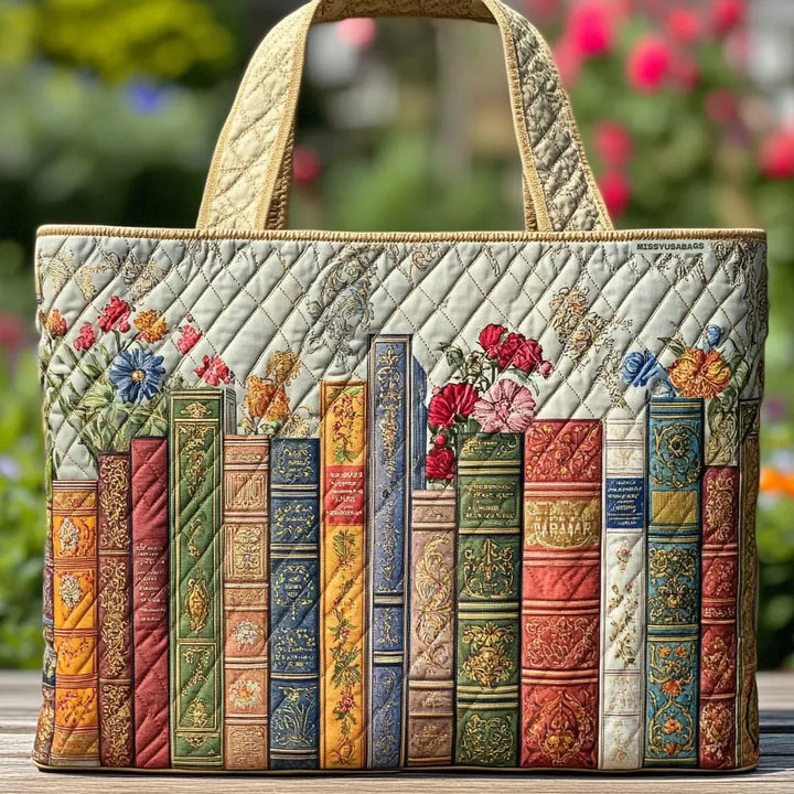 Quilted Everyday Shoulder Bag with Magical Library design