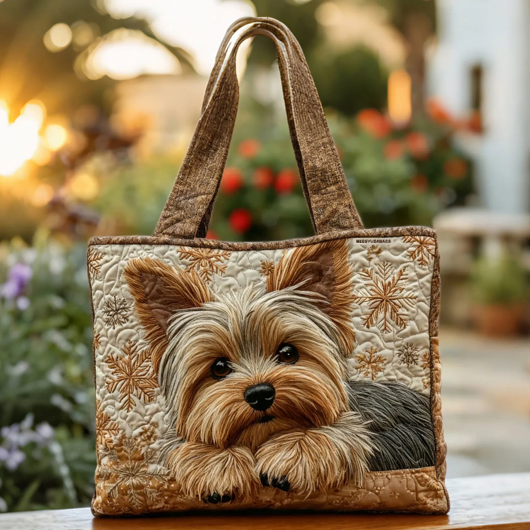 Quilted Everyday Shoulder Bag with Gentle Yorkshire Terrier design