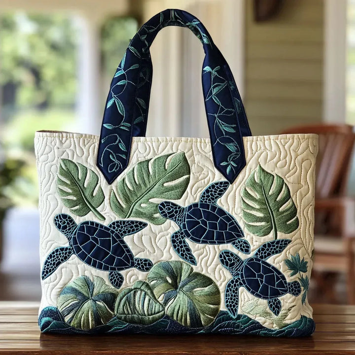 Coastal Quilted Shoulder Bag with Sea Turtle design