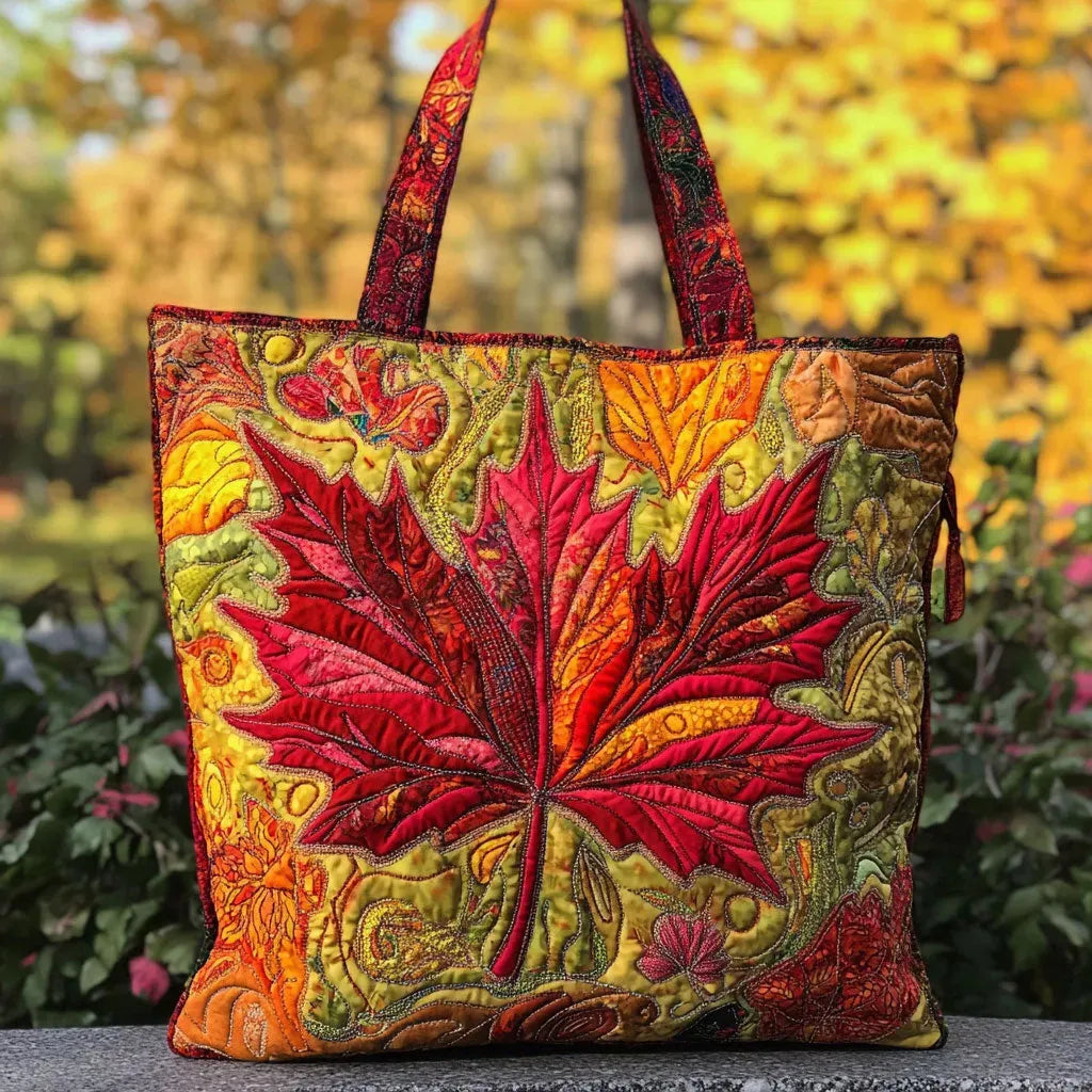 Quilted Everyday Shoulder Bag with Maple Leaves at Sunset design