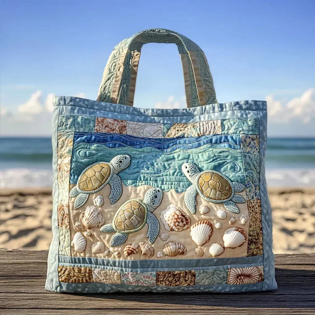 Coastal Quilted Shoulder Bag with Sea Turtles design