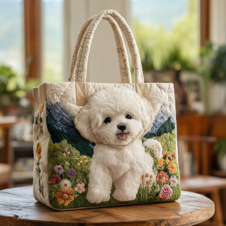 Animal Print Quilted Tote Bag with Magical Dog design
