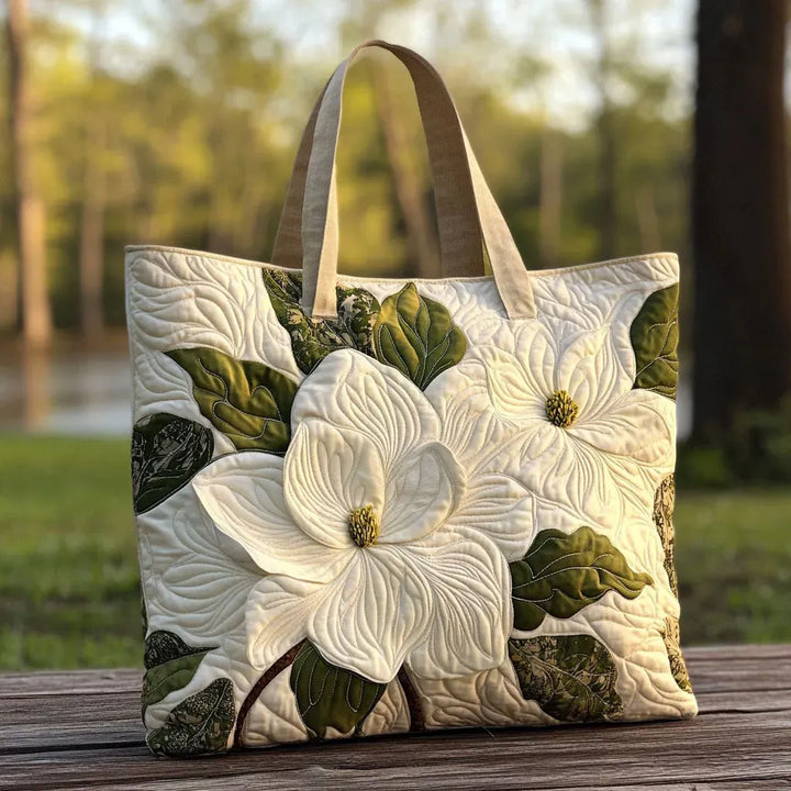 Quilted Everyday Shoulder Bag with White Lilies design