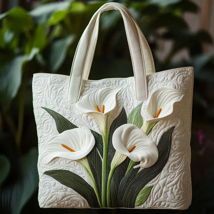 Quilted Everyday Shoulder Bag with White Calla Lilies design