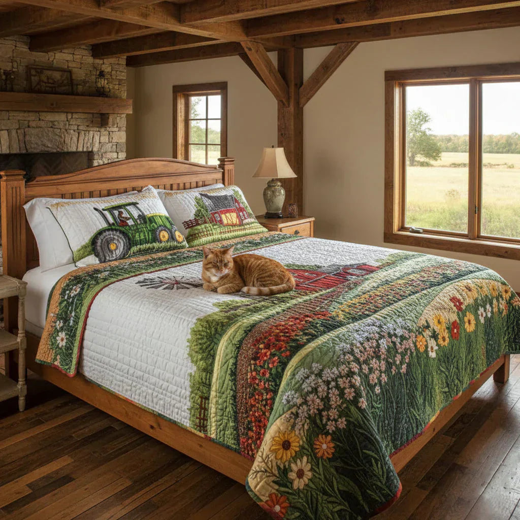Quilted Bed Cover 3 Pieces - Happy Farm