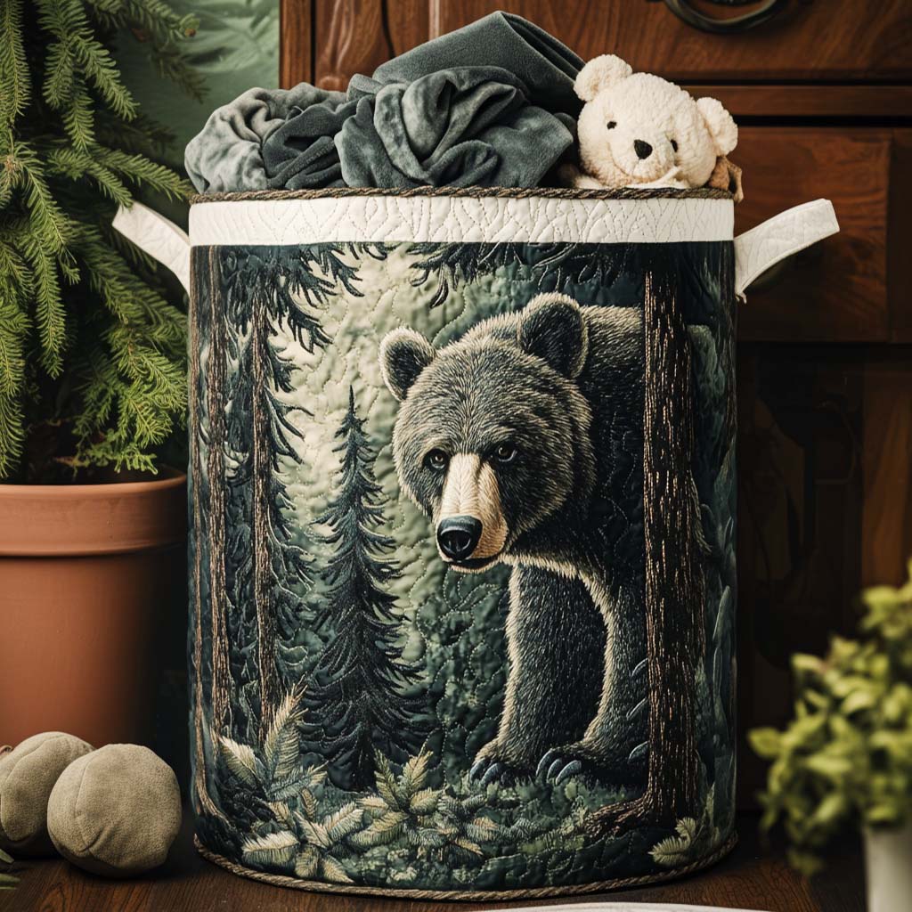 Quilted laundry basket with bear paw prints NCU0NNT1210