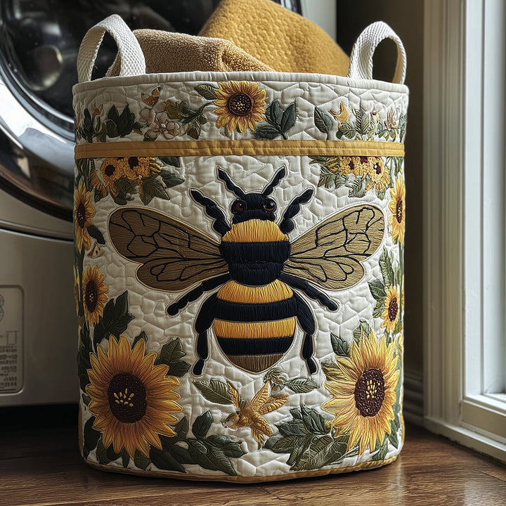 Quilted laundry basket with bees and flowers NCU0TH2998