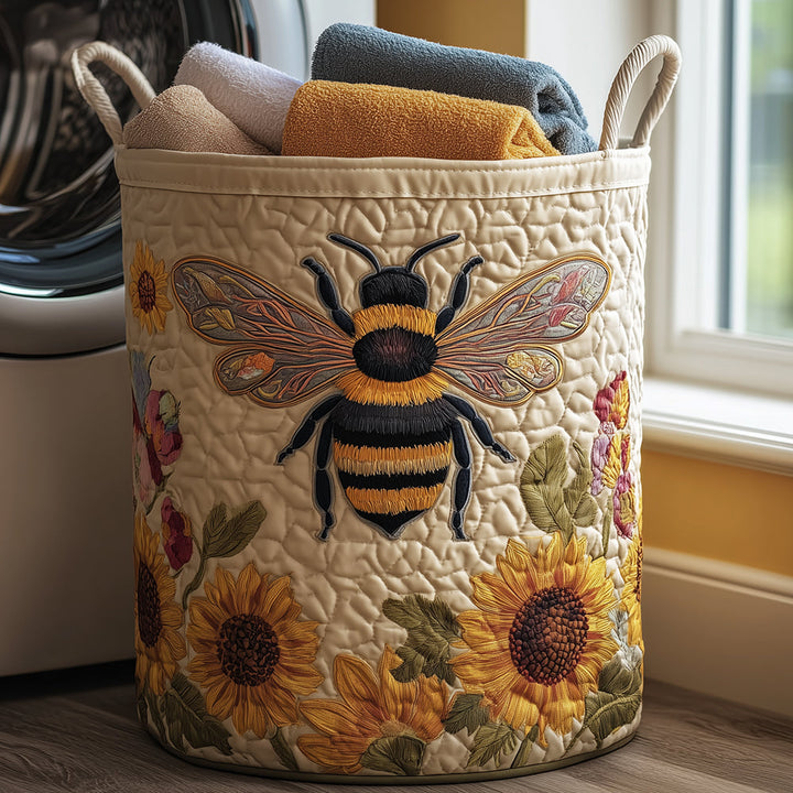 Quilted laundry basket with bees and flowers NCU0TH2999