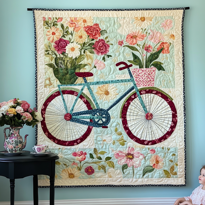 Blooms Art Quilt Hanging Bicycle NCU0TL1018