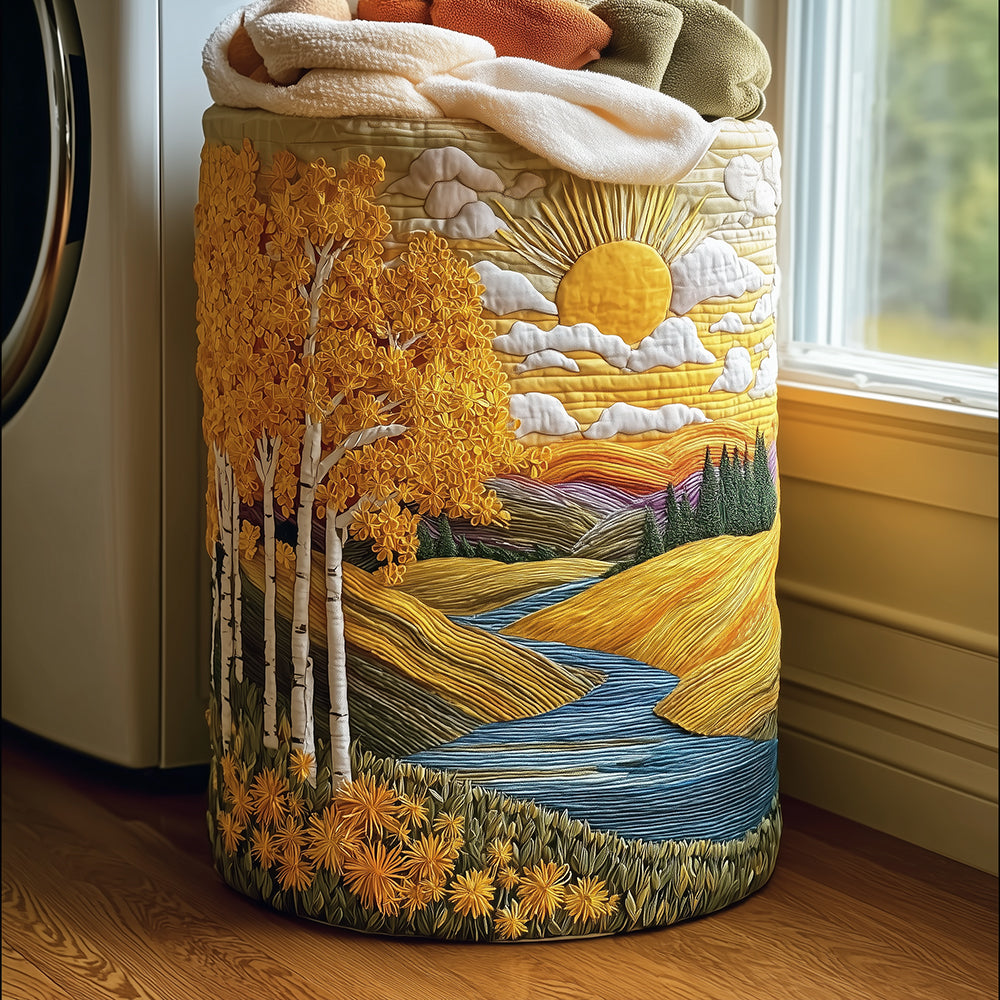 Quilted laundry basket with natural landscape NCU0TH2981