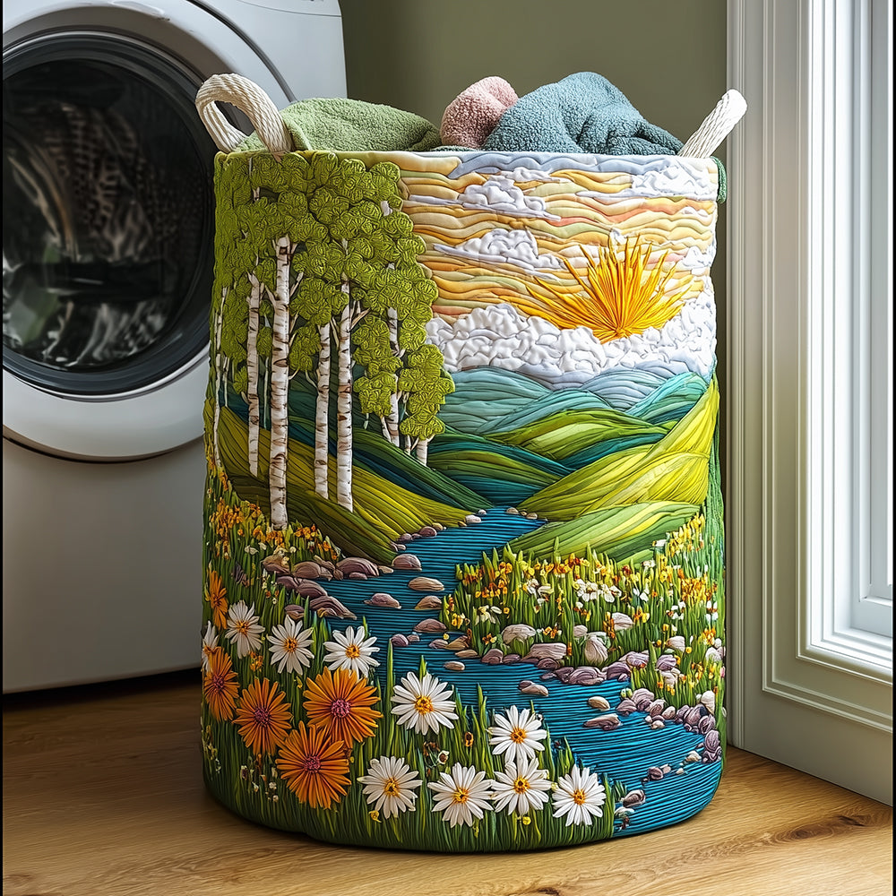 Quilted laundry basket with natural landscape NCU0TH2976