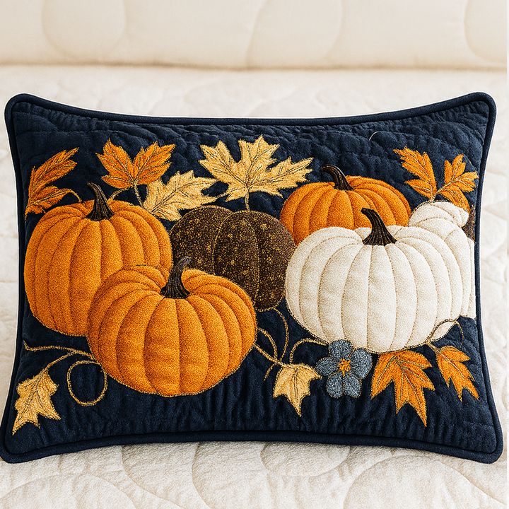 Quilted Pillow Cover with Autumn Pumpkins NCU0NT8864