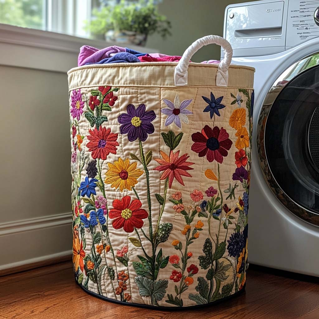 Quilted laundry basket with floral pattern NCU0DV713