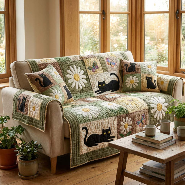 Quilted sofa cover with cat and flowers NCU0HH1941