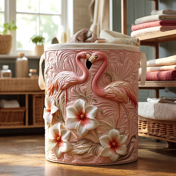Quilted laundry basket with flamingos NCU0NTV170