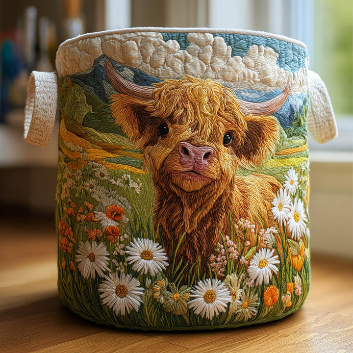 Padded laundry basket with Highland cow and flowers NCU0PVL441