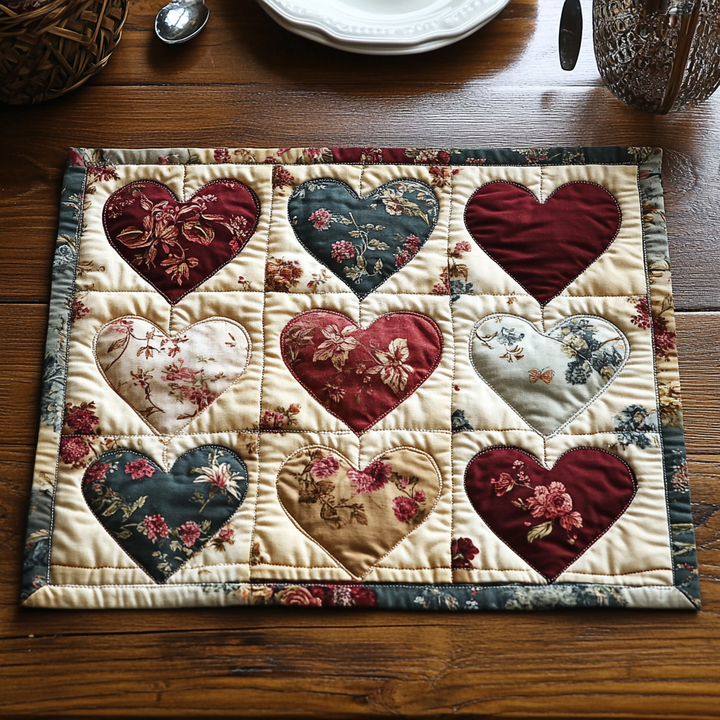 Quilted Placemat Floral Hearts NCU0DV2941