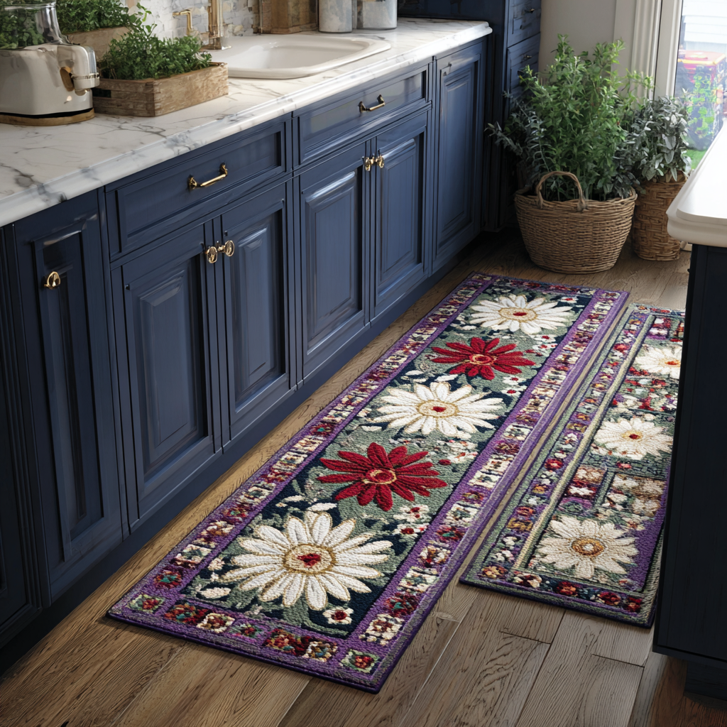 Non-slip kitchen rug with delicate flowers NCU0DK11084