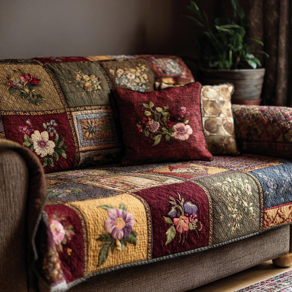 Quilted sofa cover with floral cottage NCU0VL2994