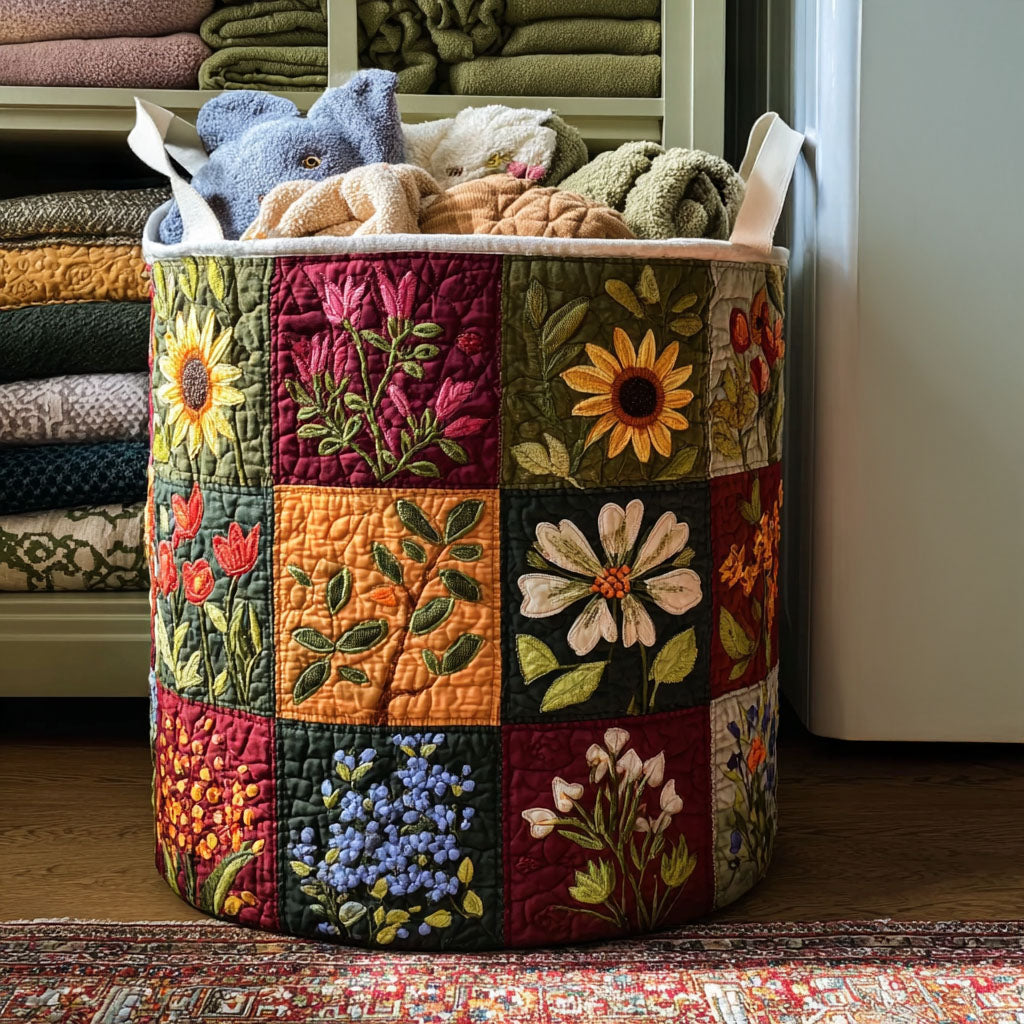 Quilted laundry basket with delicate flowers NCU0PTT1291