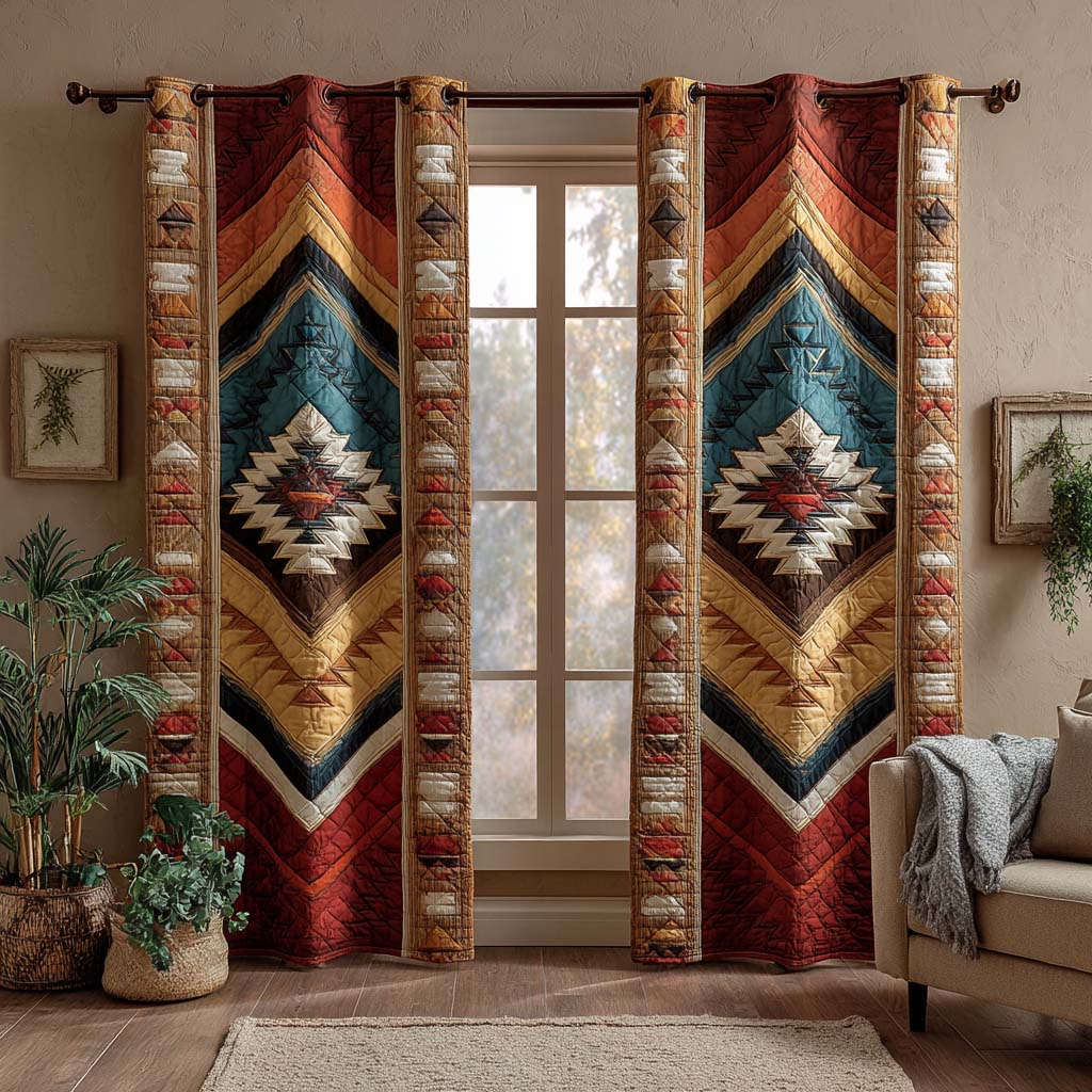 Tribal Quilted Curtains Blue Mesa NCU0XD1877