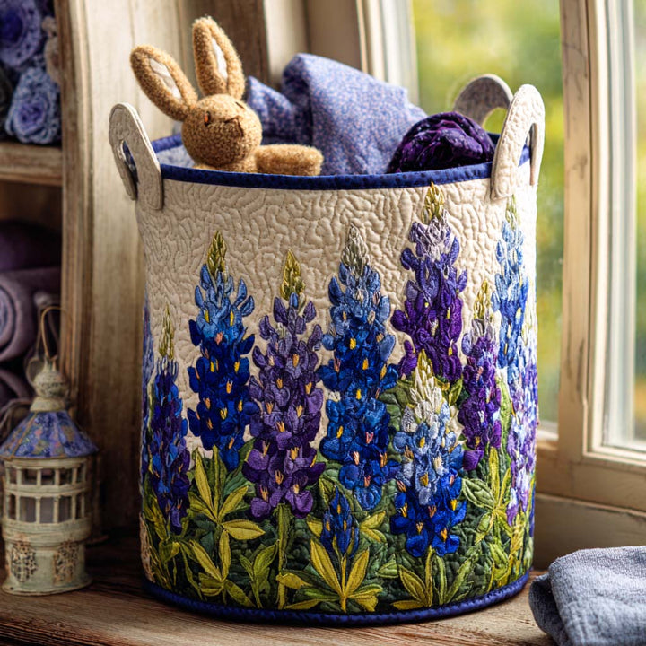 Quilted laundry basket with blue flowers NCU0QN009