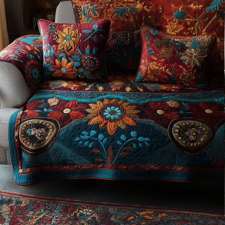 Quilted sofa cover with boho meadow NCU0PT10051