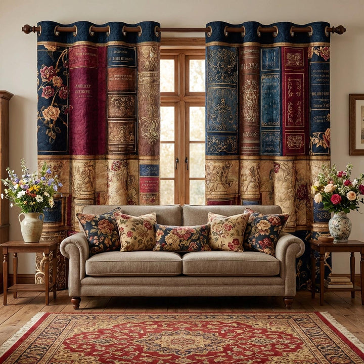 Quilted Curtains Book Haven NCU0DV9384