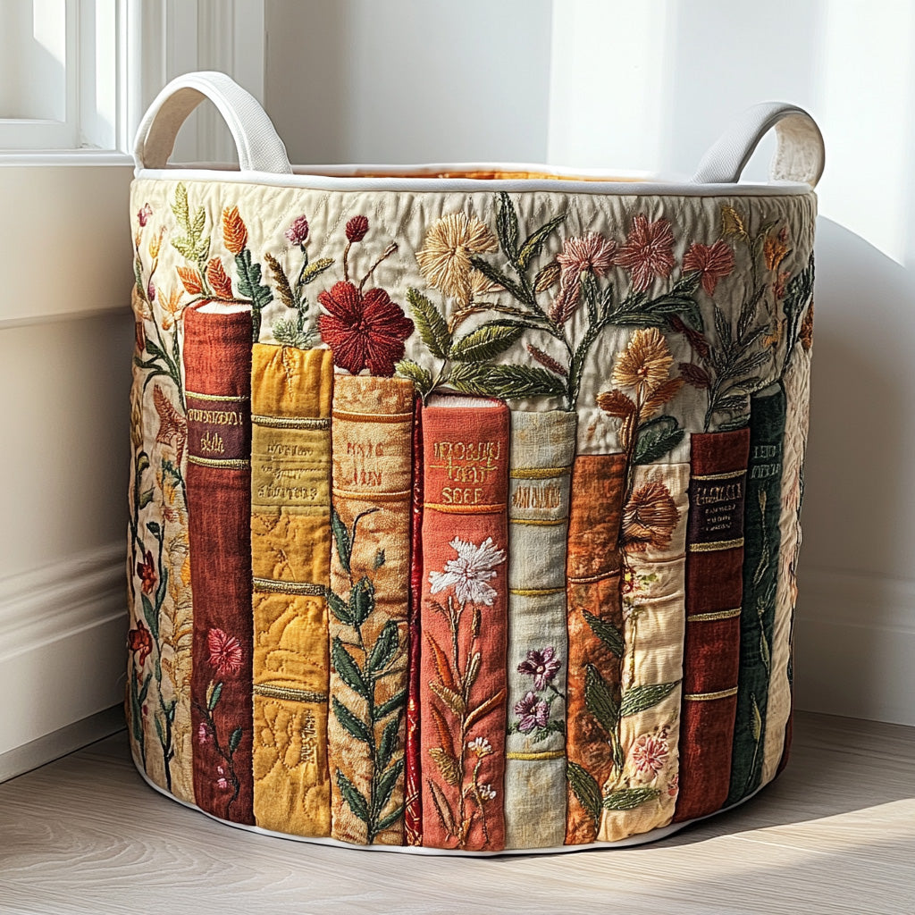 Quilted laundry basket with literary pattern NCU0PVL459
